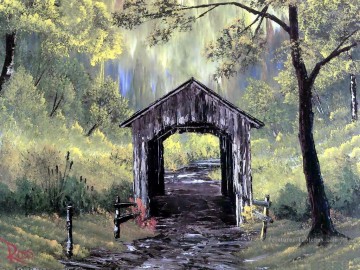 pont couvert Bob Ross freehand paysages Peinture à l'huile